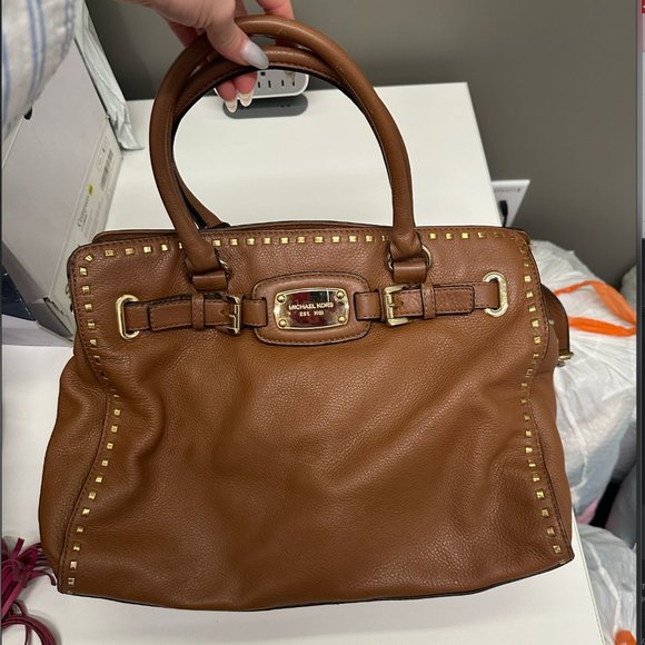 Michael Kors Hamilton Whipped Stitch Brown Leather Handbag - Picture 3 of 9